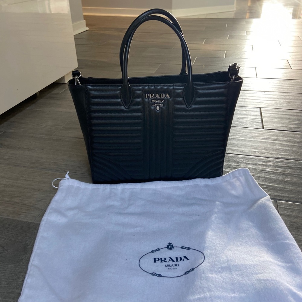 PRADA Diagramme Black Leather tote